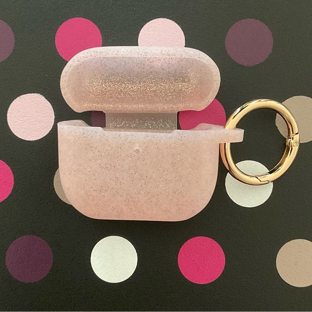 Glittery Rose Gold Silicone AirPod 3 Case with Keychain